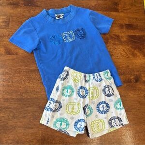 PBJ boys blue lion shirt with lion print shorts size 6